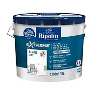 RIPOLIN - Peinture Monocouche pour Murs, Boiseries & Radiateurs - Intérieur - Finition Parfaite - Aspect Sobre et Feutré - Haute Résistance aux Chocs & Salissures - Lessivable - Mat - 10L - Blanc