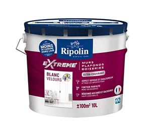 RIPOLIN - Peinture Monocouche pour Murs, Boiseries & Radiateurs - Intérieur - Finition Parfaite - Haute Résistance aux Chocs & Salissures - Lessivable - Velours - 10L - Blanc