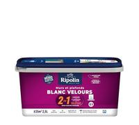 RIPOLIN - Peinture mur et plafond intérieur, 2en1 Blanc Velours 2,5L, Sans Sous-couche, Application Facile, Haut Pouvoir Couvrant, Séchage Rapide, Finition Veloutée, Idéale Pièces Sèches Et Humides