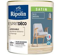RIPOLIN - Peinture Intérieure Multi-Supports - Murs, Boiseries & Radiateurs - Ultra Couvrante - Lessivable - Application Facile - Ecolabel - Satin - 0,5L - Bleu Madura