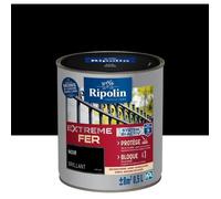RIPOLIN - Peinture pour Fer Extérieur - Glycéro Antirouille - Sous-couche intégrée - Application directe sur Rouille - Résistante aux Intempéries, UV et Chocs - Brillant - 0,5L - Noir