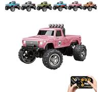 RipRush Mini Monster 1:64 Off-Road LED Alloy Racer, 2.4GHz Off-Road Remote Control Car, Rechargeable Alloy Shell Mini RC Cars with Lights and Trailer, Speed/Steering Adjustable (Pink,Without Trailer)