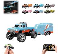 Riprush Mini Monster 1/64, Off-Road LED Alloy Racer, 3-Speed Modes, Aerospace-Grade Alloy Construction Mini Monster Truck RC Car with Trailer (Orange-Blue)