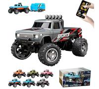 RipRush Mini Monster 1:64 Off-Road LED Alloy Racer, Aerospace-Grade Alloy Construction. Mini Monster Truck RC Car with Trailer, 3-Speed Modes, 2.4GHz Racing System (No Trailer,E)