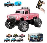 RipRush Mini Monster 1:64 Off-Road LED Alloy Racer, Aerospace-Grade Alloy Construction. Mini Monster Truck RC Car with Trailer, 3-Speed Modes, 2.4GHz Racing System (No Trailer,F)