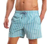 RIPT Performance Essentials Short de Bain à séchage Rapide avec Protection Solaire UV 50, Imprimé à Rayures Bleu Clair, XXL Homme