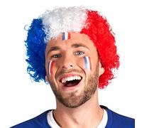 Rire & Conffetis, Perruque Bouclée pour Supporter Bleu/Blanc/Rouge