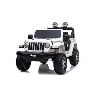 RIRICAR 4x4 Voiture électrique pour Enfants 12V J.E.E.P. Wrangler Rubicon, Blanc, Radio avec entrée Bluetooth et USB, Batterie au Lithium, Roues EVA, Télécommande 2,4 GHz, Licence, 4x12V 35W