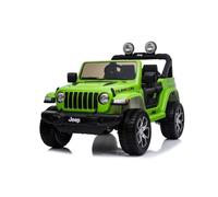 RIRICAR 4x4 Voiture électrique pour Enfants 12V J.E.E.P. Wrangler Rubicon, Vert, Radio avec entrée Bluetooth et USB, Batterie au Lithium, Roues EVA, Télécommande 2,4 GHz, Licence, 4x12V 35W