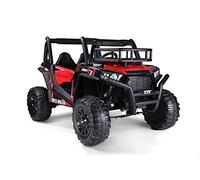 UTV Buggy électrique Enfants 24V 2 Places, Rouge, avec télécommande 2,4 GHz, Moteurs 2 X 200 W, lumières LED, Roues EVA Souples, Lecteur MP3/USB/SD