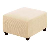 RIRWICM Housses De Pouf CarréEs, Housse De Tabouret en Tissu Jacquard éPais Extensible Amovible Et Lavable, Housse De Protection Souple avec éLastique en Bas pour Poufs De Rangement (Beige Yellow)