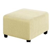 RIRWICM Housses De Pouf CarréEs, Housse De Tabouret en Tissu Jacquard éPais Extensible Amovible Et Lavable, Housse De Protection Souple avec éLastique en Bas pour Poufs De Rangement (Beige 1)
