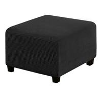 RIRWICM Housses De Pouf CarréEs, Housse De Tabouret en Tissu Jacquard éPais Extensible Amovible Et Lavable, Housse De Protection Souple avec éLastique en Bas pour Poufs De Rangement (Black)