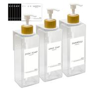 RISAKOGO 3 Pièces Distributeur Savon Mural, Distributeur Gel Douche Distributeur de Savon 500ml avec Étiquettes No Perçage pour Cuisine et Salle de Bain - Transparent
