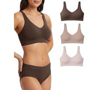 Risalti 3 pièces haut femme large épaule,multipack soutien-gorge femme élastique brassiere en microfibre, sans couture, soutien-gorge sans armatures, Chocolat-naturel-poudre, XL/XXL