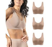 Risalti 3 pièces haut femme large épaule,multipack soutien-gorge femme élastique brassiere en microfibre, sans couture, soutien-gorge sans armatures, Naturel-naturel-naturel, XL/XXL
