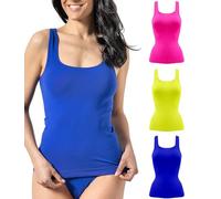 Risalti Débardeur femme en microfibre large épaule 3 pz- Débardeur femme élégant, sous-vêtements plus doux pour femme en coton, caraco sans couture,Pacifique, L/XL