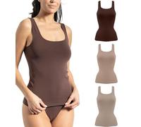 Risalti Débardeur femme en microfibre large épaule 3 pz- Débardeur femme élégant, sous-vêtements plus doux pour femme en coton, caraco sans couture, Chocolat-naturel-poudre, L/XL