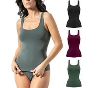 Risalti Débardeur femme en microfibre large épaule 3 pz- Débardeur femme élégant, sous-vêtements plus doux pour femme en coton, caraco sans couture, Prune-verdemil-noir, L/XL