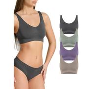 Risalti Soutien-gorge sans armatures large Eco Friendly 4 pièces - Brassiere femme, soutien-gorge en microfibre douce Yees Green, Seamless Bra, sous-vêtements durables et respirants - Fabriqué en