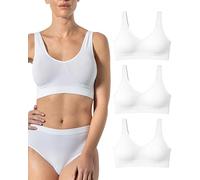 Risalti Soutiens-Gorge Femme Bambou Épaules Large 3 Pc - Soutien Gorge sans Armature Support Léger, Brassiere Femme sans Armature, sans Coutures- Made in Italy, Blanc/Blanc/Blanc, Taille SM