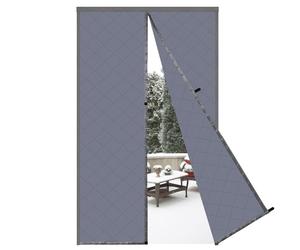 Risareyi Magnétique Rideau de Porte 240x240cm, Gris Rideau Thermique Isolant Anti Froid, Coton Couverture pour porte d'entrée en Hiver, Sans Perçage, Fermeture Automatique