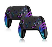 Riscvma 2pcs Manette Sans Fil pour Switch/Switch 2/Lite/OLED/PC, Manette pour Switch Pro avec éclairage RGB à 7 Couleurs Changeantes/Double Vibration/Gyroscope 6 Axes/Turbo, Joystick de Ergonomique