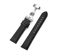 Risdany Bracelet de montre en cuir et nylon, largeur 20 mm/22 mm, bracelet de rechange professionnel avec boucle papillon et boucle à dégagement rapide.,Noir,22 mm