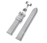 Risdany Bracelet de montre en cuir et nylon, largeur 20 mm/22 mm, bracelet de rechange professionnel avec boucle papillon et boucle à dégagement rapide.,Gris clair,20 mm