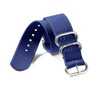 Risdany Bracelet de montre en nylon, argent, noir et or, avec boucle à anneau, largeur 18 mm, 20 mm, 22 mm ou 24 mm, accessoire de remplacement,Bleu-Argent,18 mm