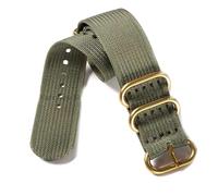 Risdany Bracelet de montre en nylon, argent, noir et or, avec boucle à anneau, largeur 18 mm, 20 mm, 22 mm ou 24 mm, accessoire de remplacement,Vert armée-Or,22 mm