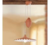 Rise and fall terracotta vintage pendant light with counterweight and pleated plate - Ø 43 cm