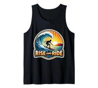 Rise and Ride Surfer Morning Planche de Surf Vintage avec Citation Débardeur
