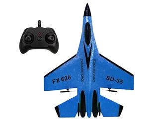 Risegun Avion télécommandé, Ready to Fly 2.4GHzRemote Control Aircraft SU-35 Modèle réduit d'avion télécommandé RC Planeur à Aile Fixe avec lumière Jouets pour Enfants (Bleu)