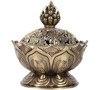 Risegun Brûleur d'encens vintage avec motif fleur de lotus - Porte-encens en alliage de cuivre pour bâtons et cônes, design tibétain pour méditation et décoration de la maison (bronze)
