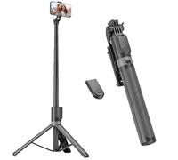 RISEOFLE 180cm Trepied Smartphone & Perche a Selfie, Trepied Telephone Portable Rétractable en Aluminium avec Télécommande sans Fil pour iPhone/Samsung/Android/Caméra