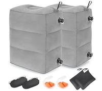 RISEPRO Lot de 2 coussins repose-pieds de voyage gonflables à 3 couches réglables en hauteur, lit d'avion, pour adultes, essentiels de voyage en avion, train, voiture, bureau, maison (gris)