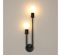 Riserva Applique Murale Interieur E27, Lampe Murale Industrielle Vintage, 2 Ampoules Lampe Murale Noir pour Chambre à Coucher, Couloir, Salon, Escalier, Hôtel, Gauche Bas, Droite Haut