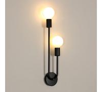 Riserva Applique Murale Intérieure E27 Noir, Lampe Murale Industrielle, 2 Ampoules Applique Murale Moderne Simple pour Chambre à Coucher, Couloir, Salle à Manger, Balcon, Café, Hôtel