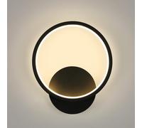 Riserva Applique Murale Intérieure LED, 12W 1350LM Ronde Lampe Murale Moderne, 3000K Blanc Chaud Aluminium Applique Murale pour Salon, Chambre, Couloir, Escalier, Noir, Ø20cm