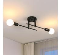 Riserva Lustre Plafonnier Industriel, 2 Lumières E27 Lustre Vintage Sputnik, Noir Plafonniers en Métal, Forme DIY Lampe Plafond Retro pour Chambre, Cuisine, Salon, Café