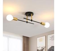 Riserva Lustre Plafonnier Industriel, Plafonnier Vintage E27 2 Lumières, Lustre Sputnik Moderne en Metal, Forme DIY Lampe de Plafond pour Salon Chambre Cuisine Couloir, Noir et Or (Sans Ampoules)