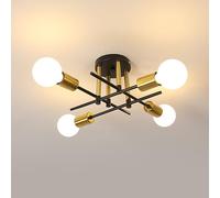 Riserva Lustre Sputnik Industriel, 4 Lumières Plafonnier Or, E27 Lampe de Plafond Vintage en Metal pour Salon, Salle à Manger, Chambre à Coucher, Café, Couloir (Sans Ampoules)