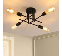Riserva Lustre Sputnik Modern, 4 Lumières Plafonnier Industriel Noir, E27 Lampe de Plafond en Métal pour Chambre à Coucher, Salon, Couloir, Salle à Manger, Cuisine, Balcon