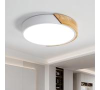 Riserva Plafonnier Bois Blanc 24W, Luminaire Plafonnier LED Rond 6500K Blanc froid, Moderne Lampe de Plafond pour Salle de Bain, Chambre, Cuisine, Salon, Salle à Manger, Bureau