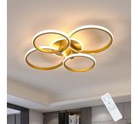 Riserva Plafonnier Dimmable LED, 39W Lampe de Plafond LED Moderne avec Télécommande, 3000K-6500K, Ronde Luminaire Plafonnier Chambre Métal pour Salon, Salle à Manger, Cuisine, Couloir, Or
