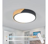 Riserva Plafonnier Dimmable LED, 43W Lampe de Plafond Ronde, 3000-6500K, Luminaire Plafonnier Noir et Bois pour Cuisine, Couloir, Salon, Salle à Manger, Chambre, Balcon