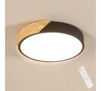 Riserva Plafonnier Dimmable LED, 43W Lampe de Plafond Ronde, 3000-6500K, Luminaire Plafonnier Noir et Bois pour Cuisine, Couloir, Salon, Salle à Manger, Chambre, Balcon