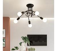 Riserva Plafonnier Industriel, 5-Lumières Luminaire Plafonnier en Fer, E27 Vintage Lustre, Noir Éclairage de Plafond pour Salon Chambre Cuisine (Sans ampoules)