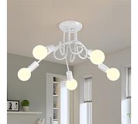 Riserva Plafonnier Industriel, Lustre Vintage 5 Lumières Forme DIY, Moderne Suspension Luminaire en Fer pour Salon Chambre Cuisine Balcon, E27, Max 60W, Blanc (Sans Ampoules)
